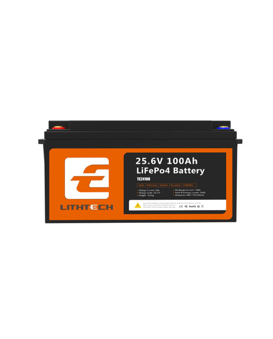 Lithtech 24V 100Ah lithium battery 25.6V LiFePO4 Bluetooth smart battery for solar and inverter systems