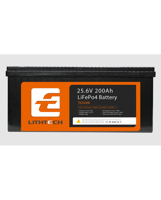 Lithtech 24V 200Ah Bluetooth Smart Lithium Battery Pack 12.8V for solar, RV, and off-grid systems
