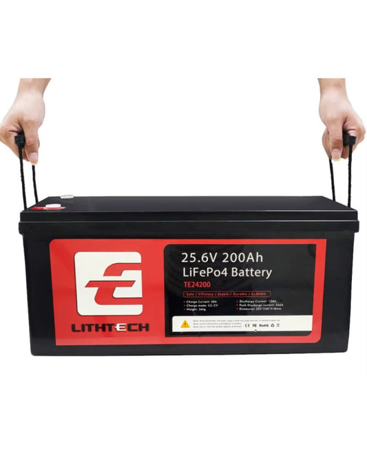 Lithtech 24V 200Ah Bluetooth Smart Lithium Battery Pack 12.8V for solar, RV, and off-grid systems