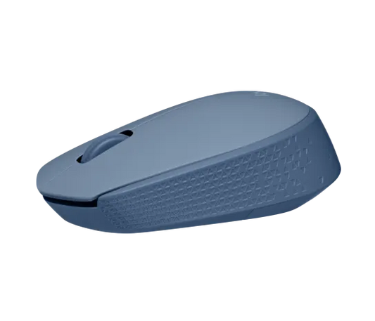 Side profile of Logitech M171 Wireless Mouse (Blue/Grey) showing contoured shape and comfortable grip