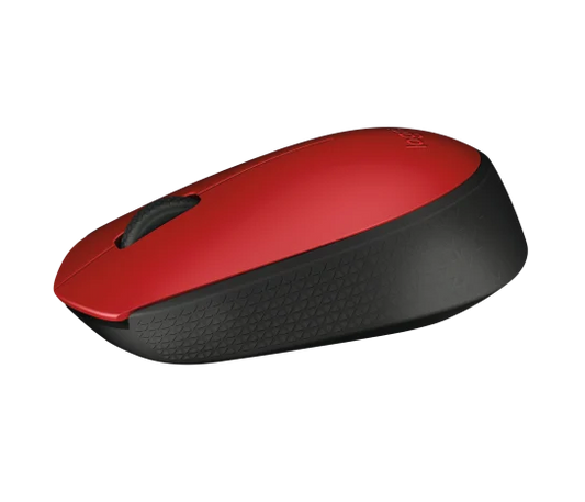 Side profile of Logitech M171 Wireless Mouse (Red) showing contoured shape and comfortable grip