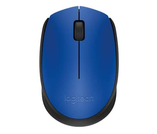 Logitech M171 Wireless Mouse in blue with ergonomic compact design and optical tracking