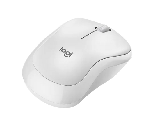 Side profile of Logitech M240 Silent Bluetooth Mouse in off white showing curved shape and comfortable grip