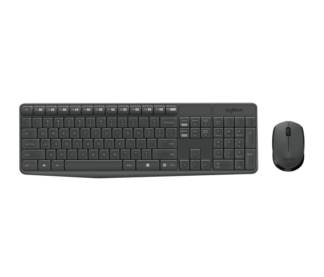 Logitech MK235 Wireless Keyboard and Mouse Combo in grey front view
