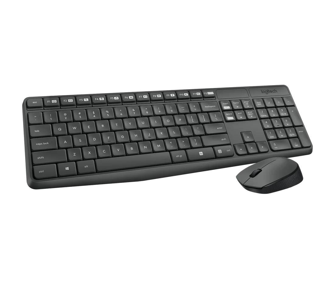 Logitech MK235 Wireless Keyboard and Mouse Combo in grey front view