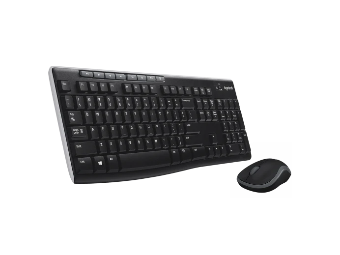 Side profile of Logitech MK270 wireless keyboard showing low-profile keys and compact design