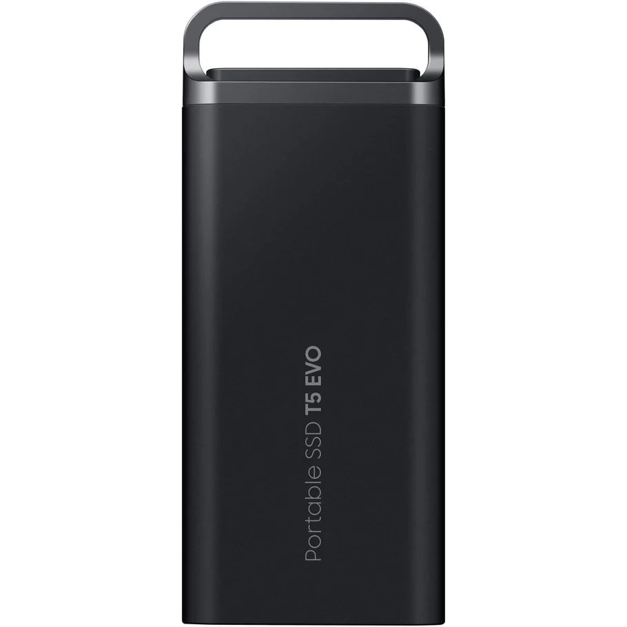 Samsung T5 EVO Portable SSD 8TB front view showing compact black design