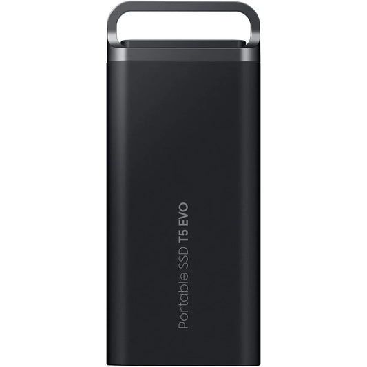 Samsung T5 EVO Portable SSD 8TB front view showing compact black design