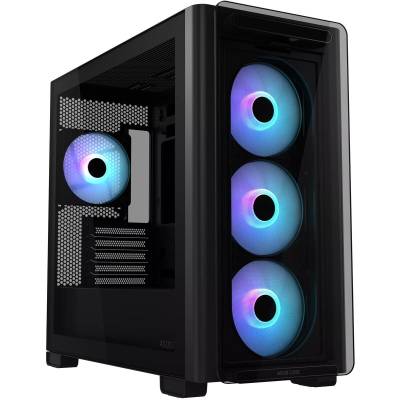 ASUS A23 PLUS TG ARGB black mid tower PC case with tempered glass and 4x120mm RGB fans for gaming builds
