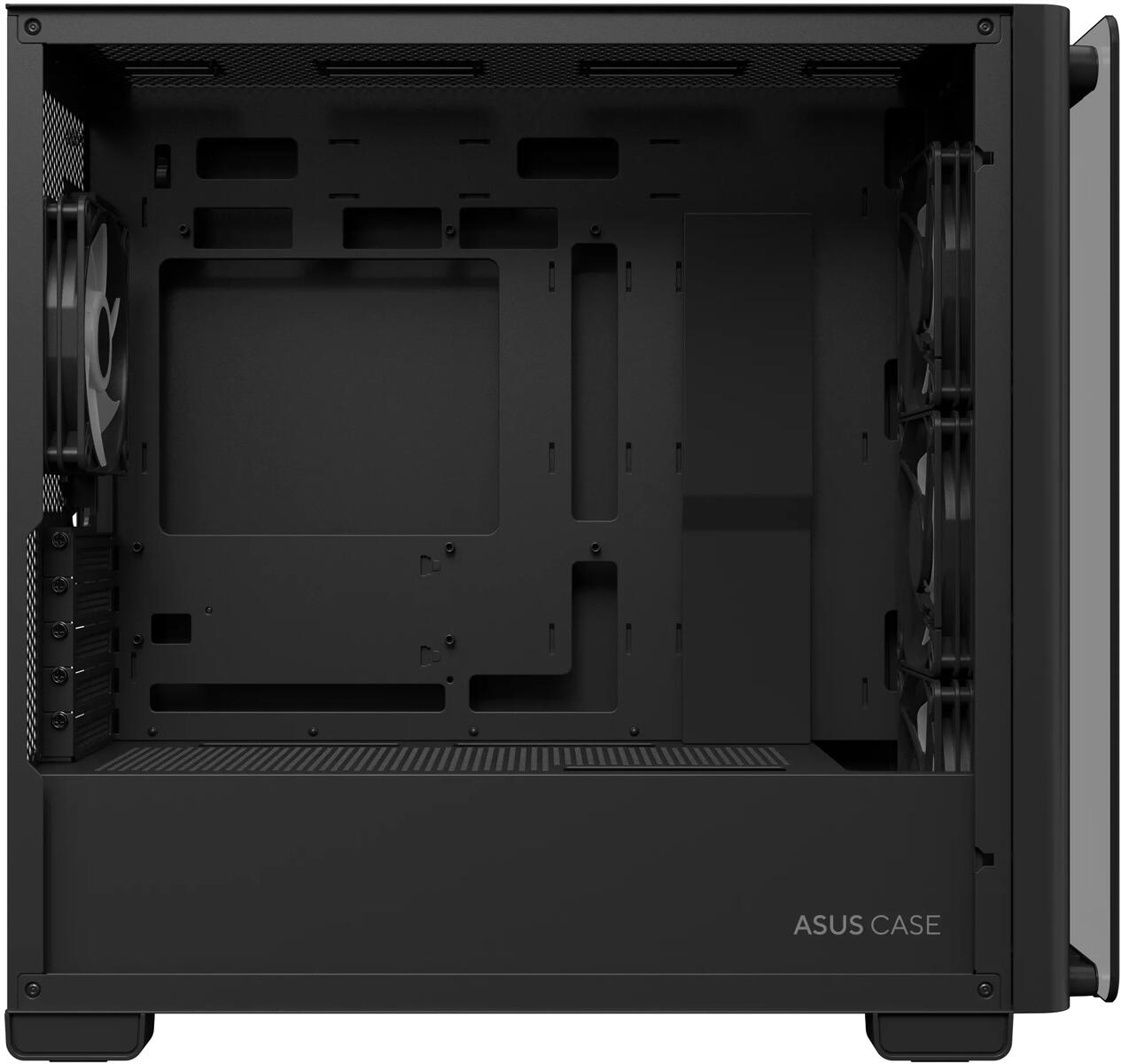 ASUS A23 PLUS TG ARGB black mid tower PC case with tempered glass and 4x120mm RGB fans for gaming builds