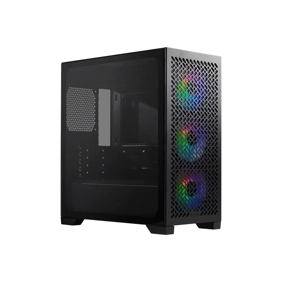 Cooler Master Elite 302 E302-KGNN60-S00 black Micro-ATX PC case with 600W PSU tempered glass side panel and 3x 120mm ARGB fans