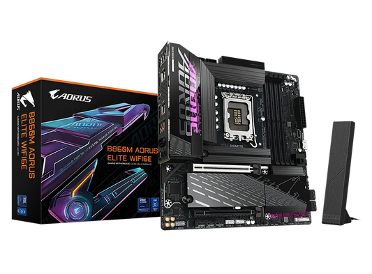GIGABYTE B860M AORUS ELITE WIFI6E Intel B860 LGA1851 Micro-ATX DDR5 motherboard with WiFi 6E and M.2 storage support for gaming PC builds