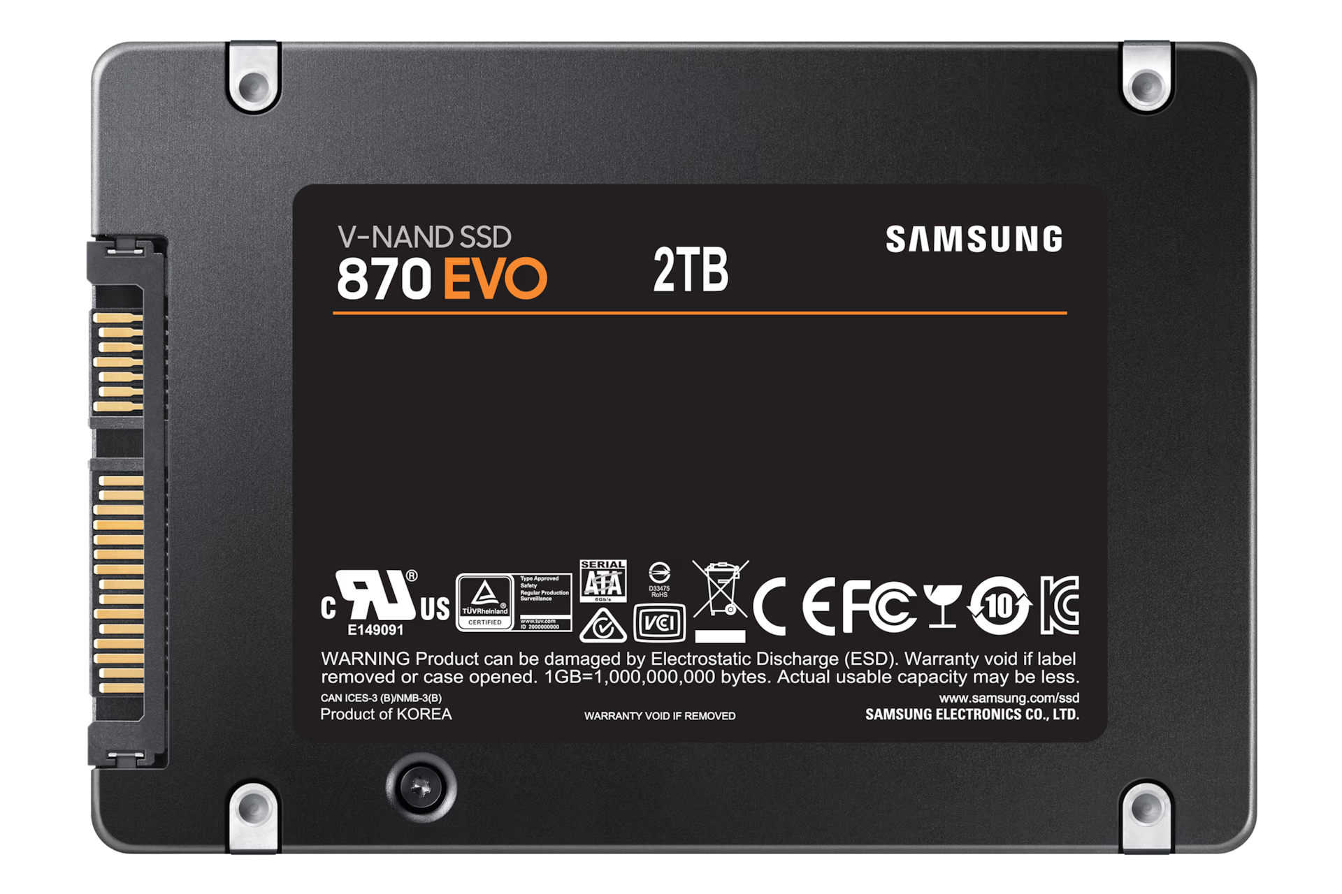 Samsung 870 EVO 2TB 2.5 inch SATA SSD front view showing compact design
