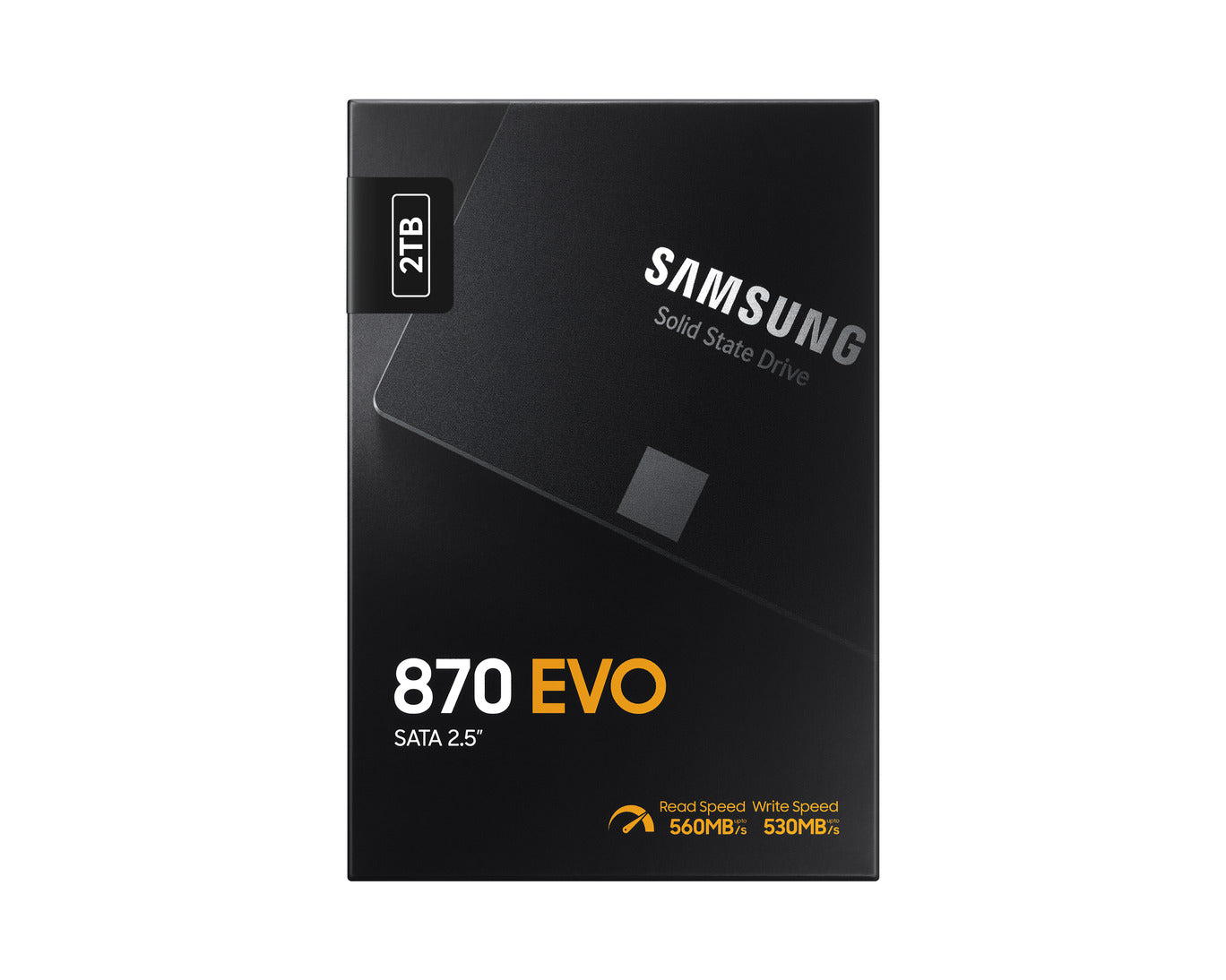 Samsung 870 EVO 2TB 2.5 inch SATA SSD front view showing compact design