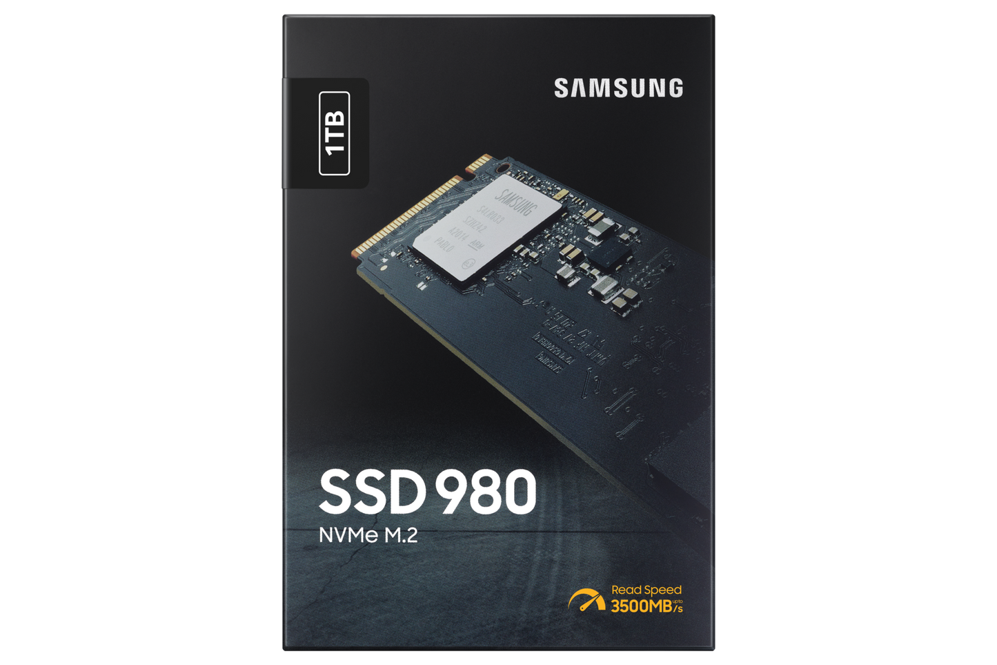Samsung 980 1TB M.2 NVMe SSD front view showing compact design