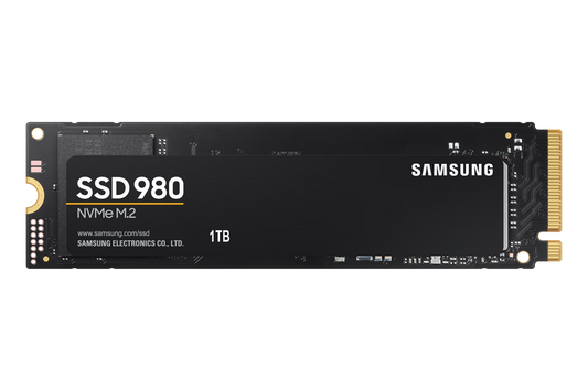 Samsung 980 1TB M.2 NVMe SSD front view showing compact design