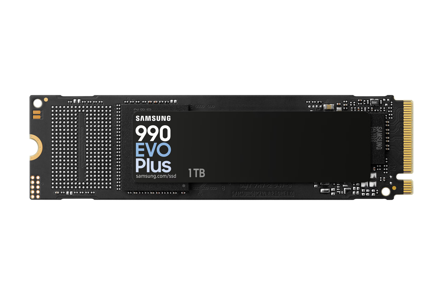 Samsung 990 EVO Plus 1TB NVMe SSD front view showing M.2 2280 compact design