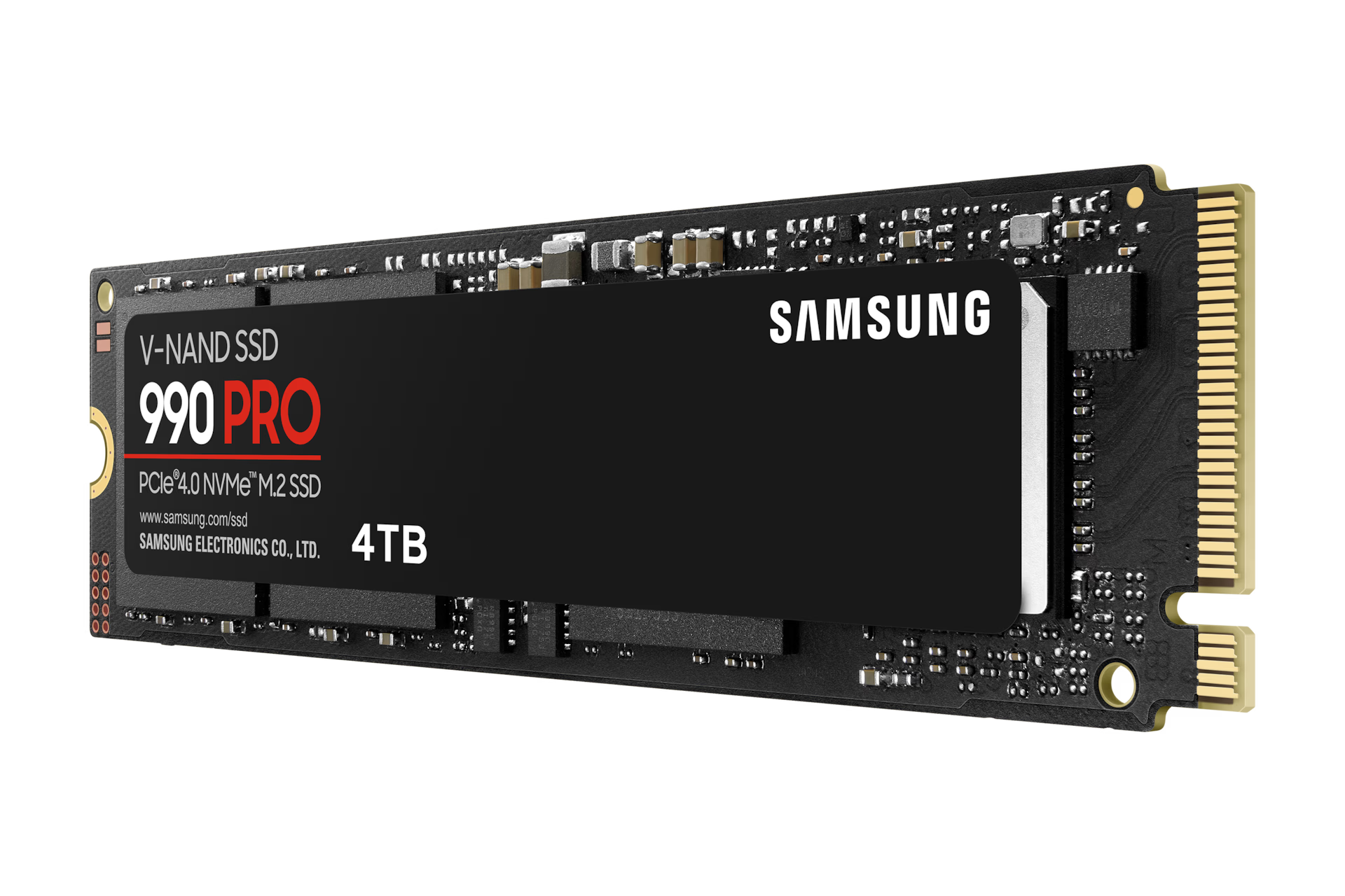 Samsung 990 PRO 4TB NVMe SSD front view showing M.2 2280 compact design