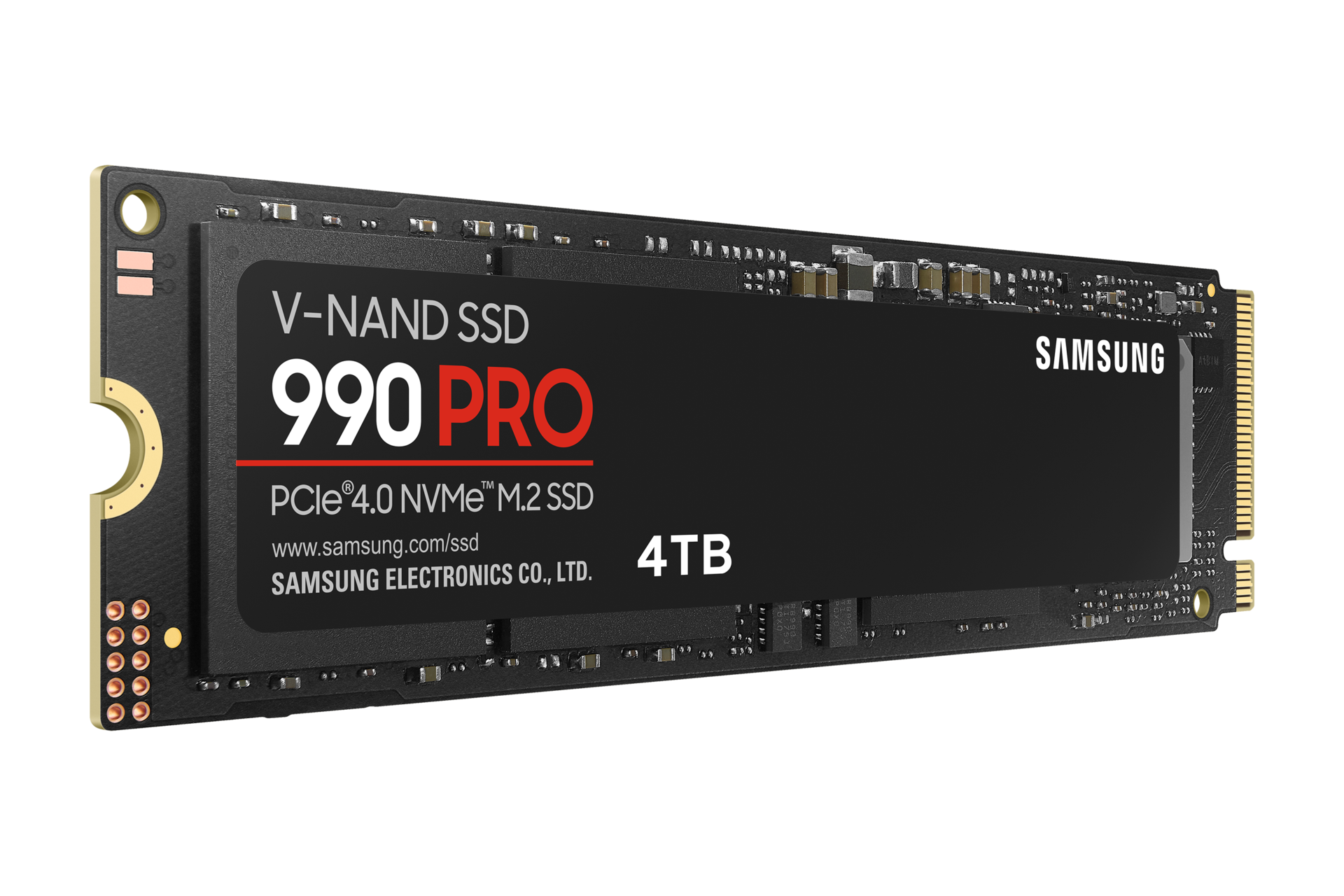 Samsung 990 PRO 4TB NVMe SSD front view showing M.2 2280 compact design