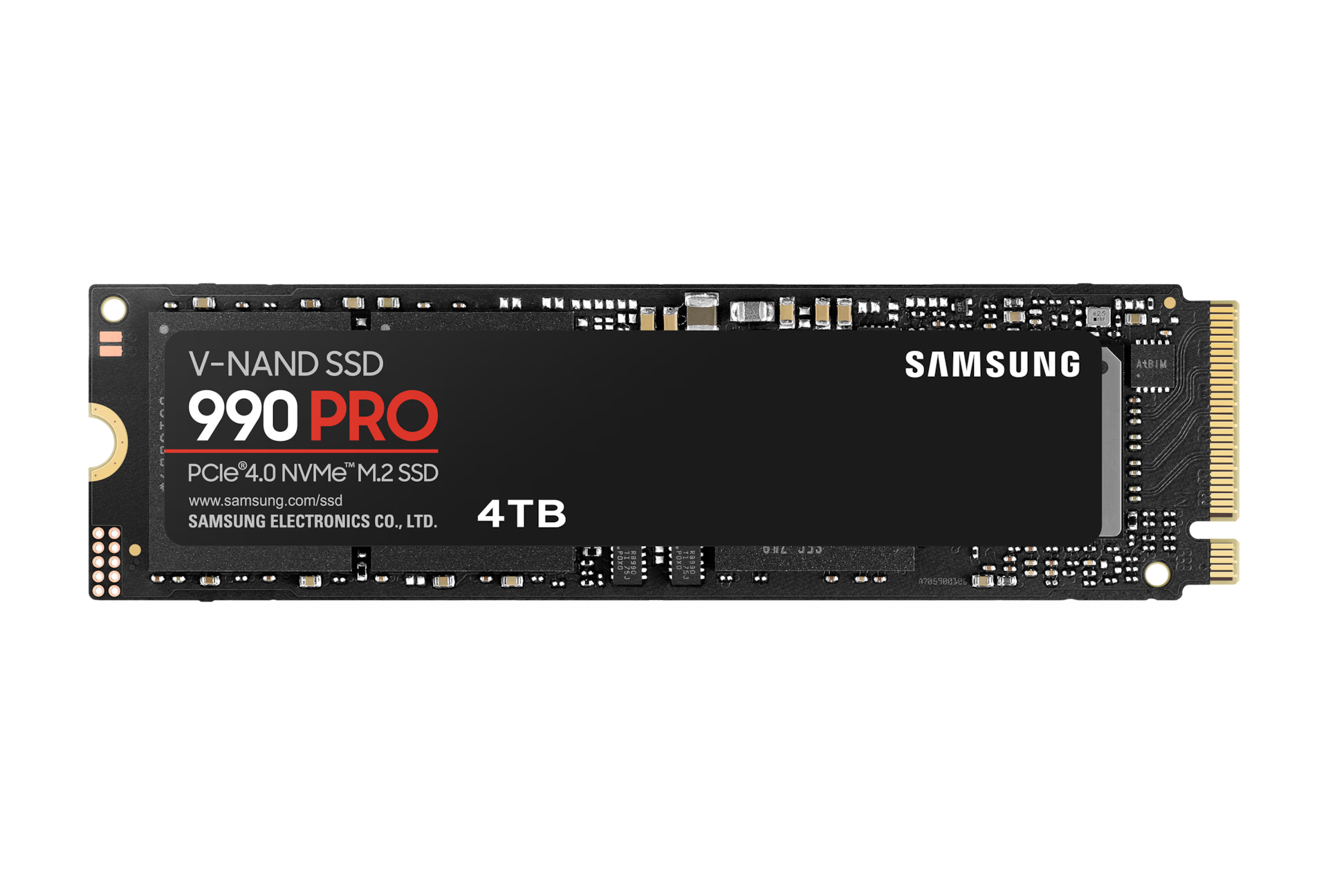 Samsung 990 PRO 4TB NVMe SSD front view showing M.2 2280 compact design