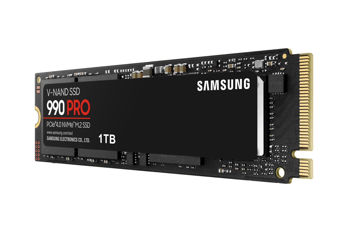Samsung 990 PRO 1TB NVMe SSD front view showing M.2 2280 compact design