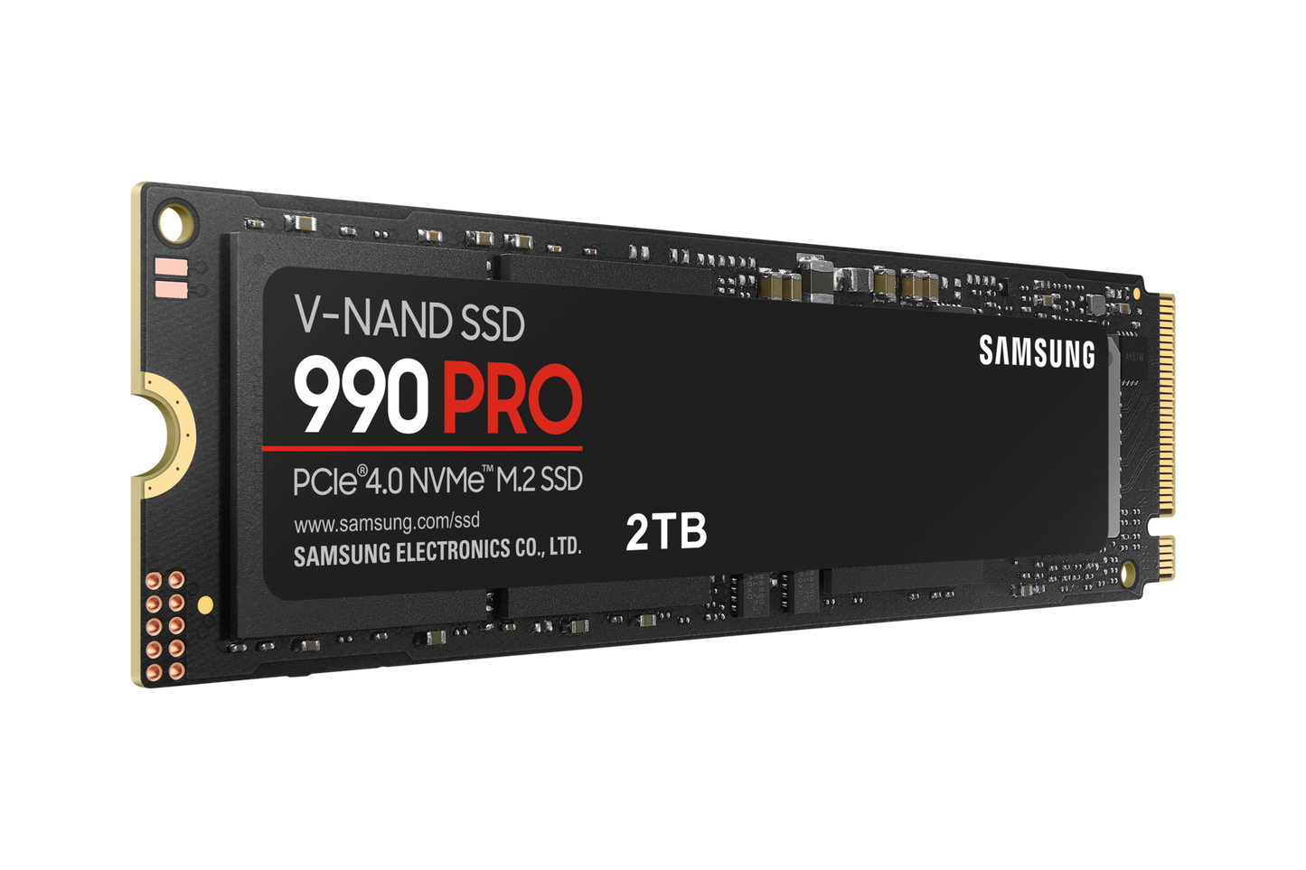 Samsung 990 PRO 2TB NVMe SSD front view showing M.2 2280 compact design