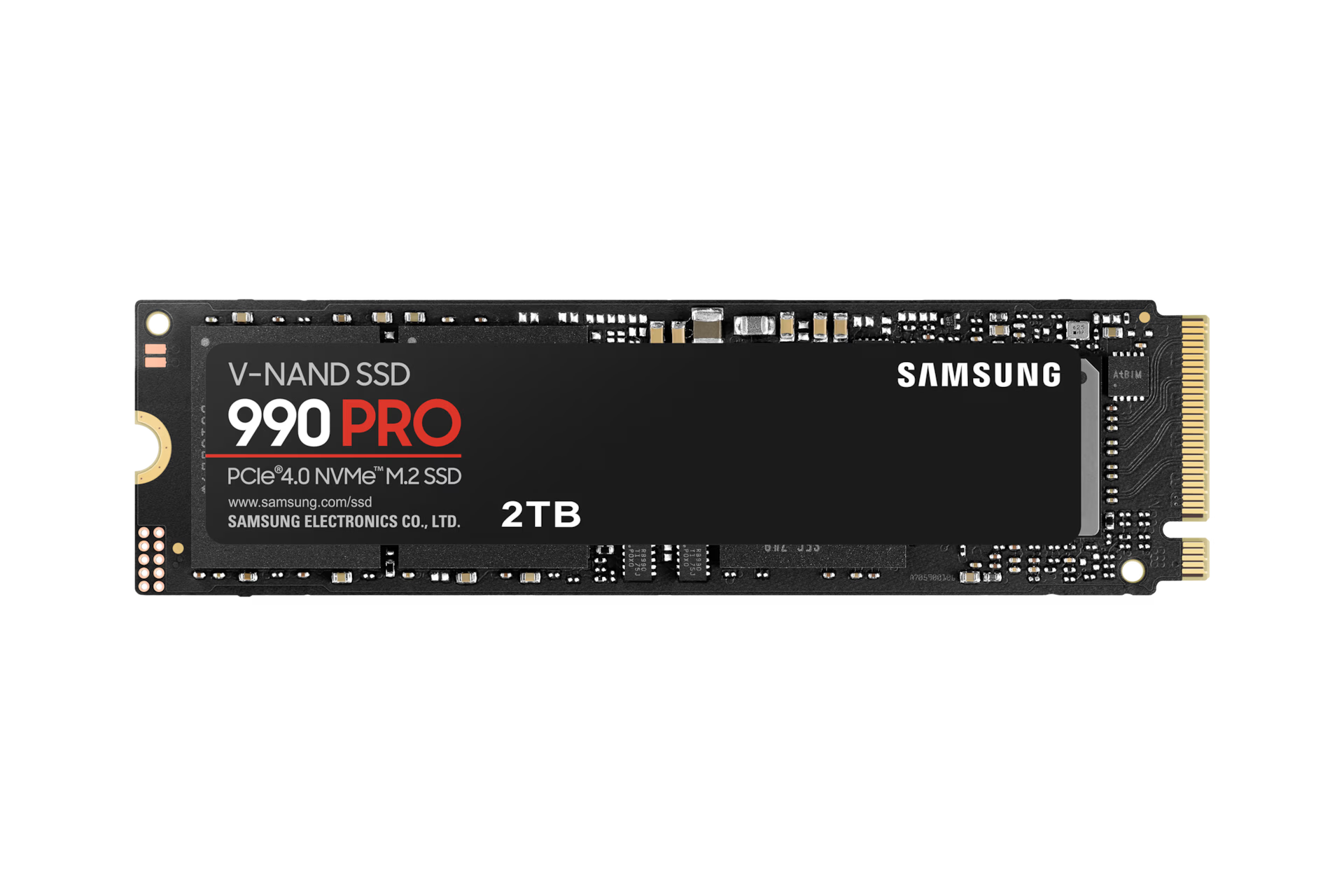 Samsung 990 PRO 2TB NVMe SSD front view showing M.2 2280 compact design