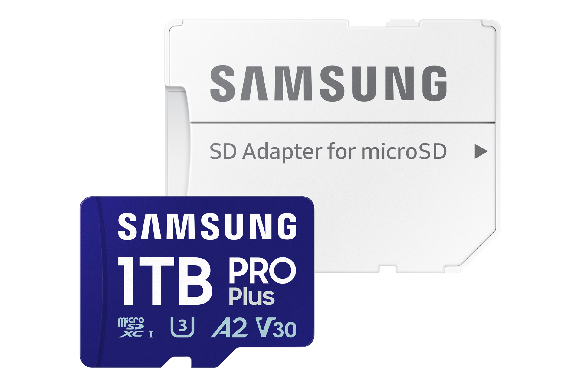 Samsung PRO Plus microSDXC 1TB memory card front view with label visible