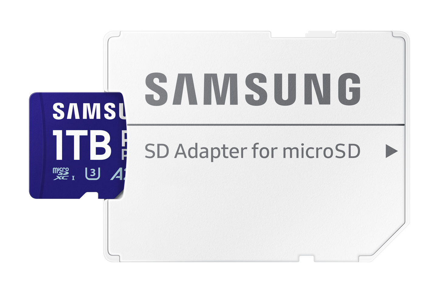 Samsung PRO Plus microSDXC 1TB memory card front view with label visible