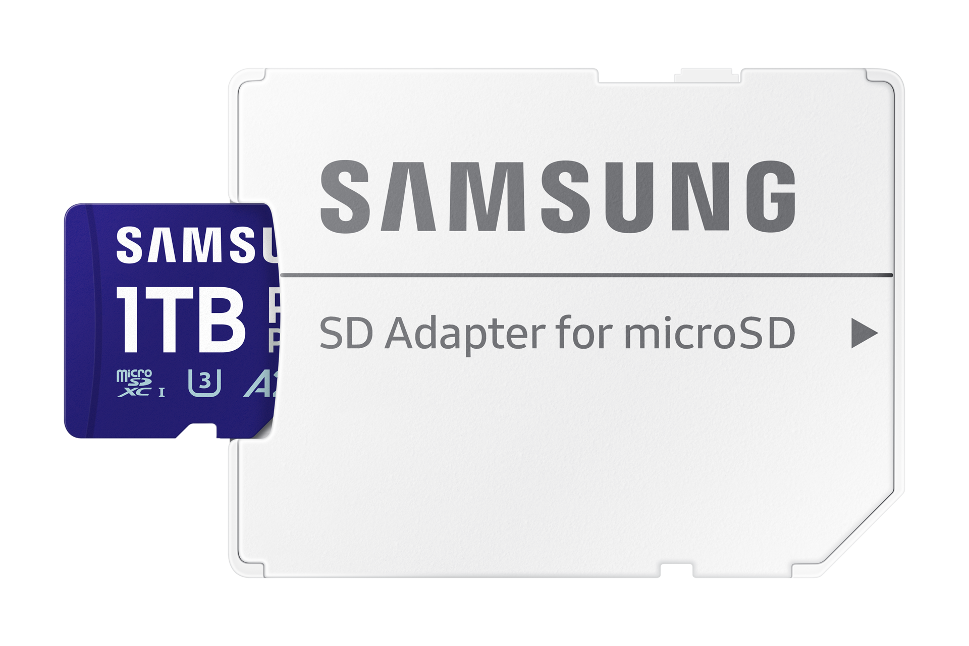 Samsung PRO Plus microSDXC 1TB memory card front view with label visible