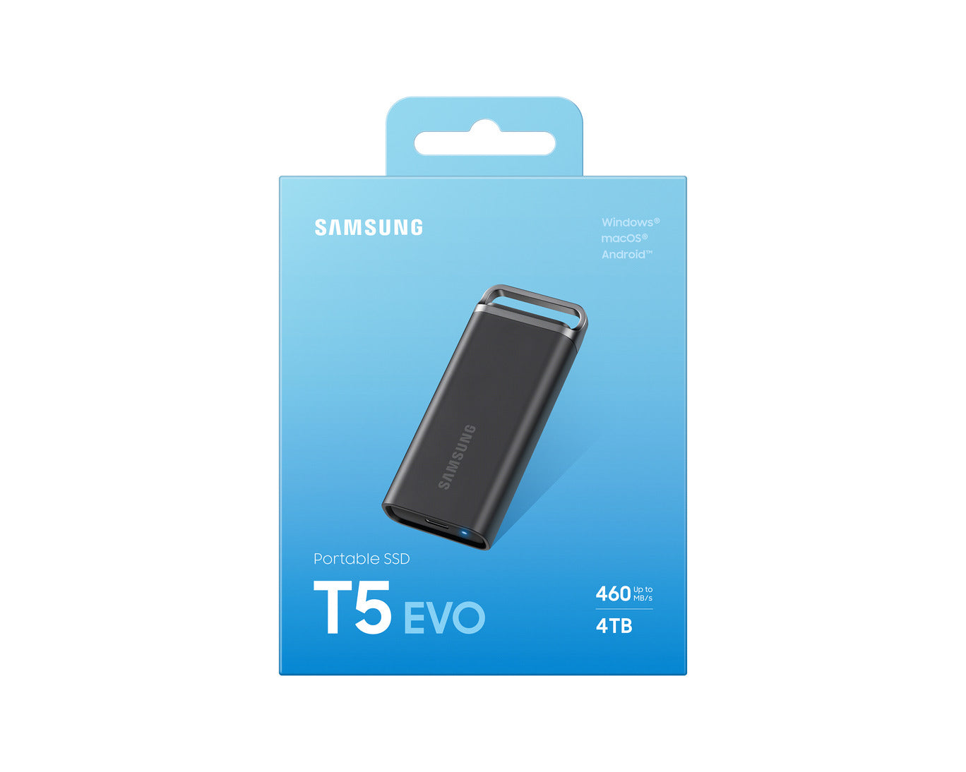 Samsung T5 EVO Portable SSD 4TB front view with compact design
