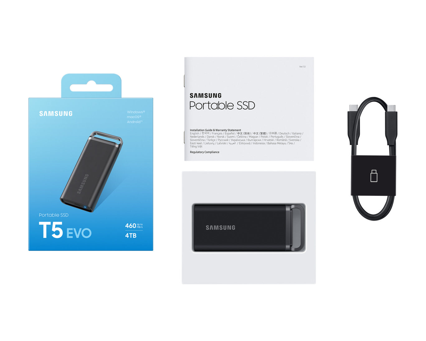 Samsung T5 EVO Portable SSD 4TB front view with compact design