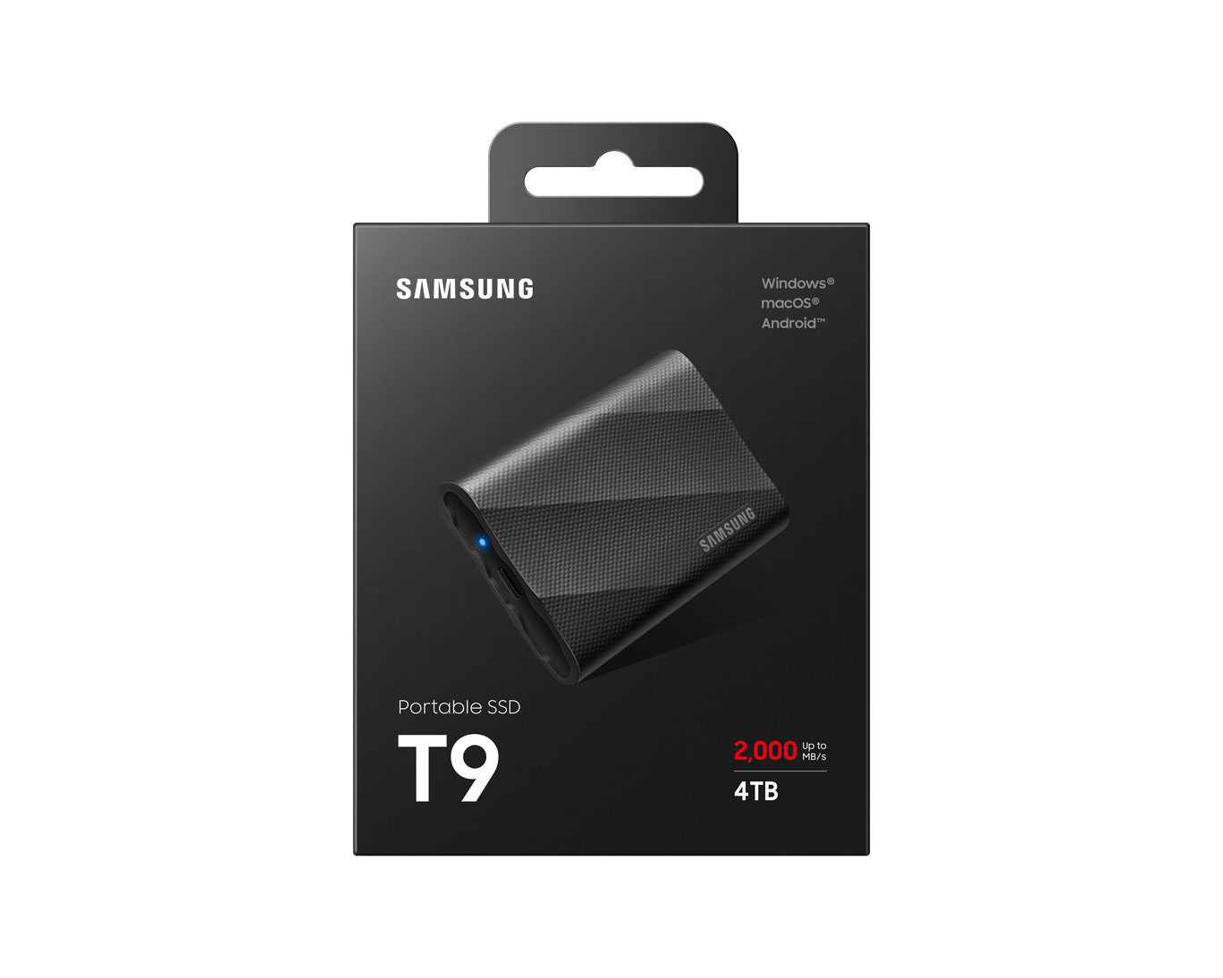 Samsung T9 Portable SSD 4TB front view showing compact design